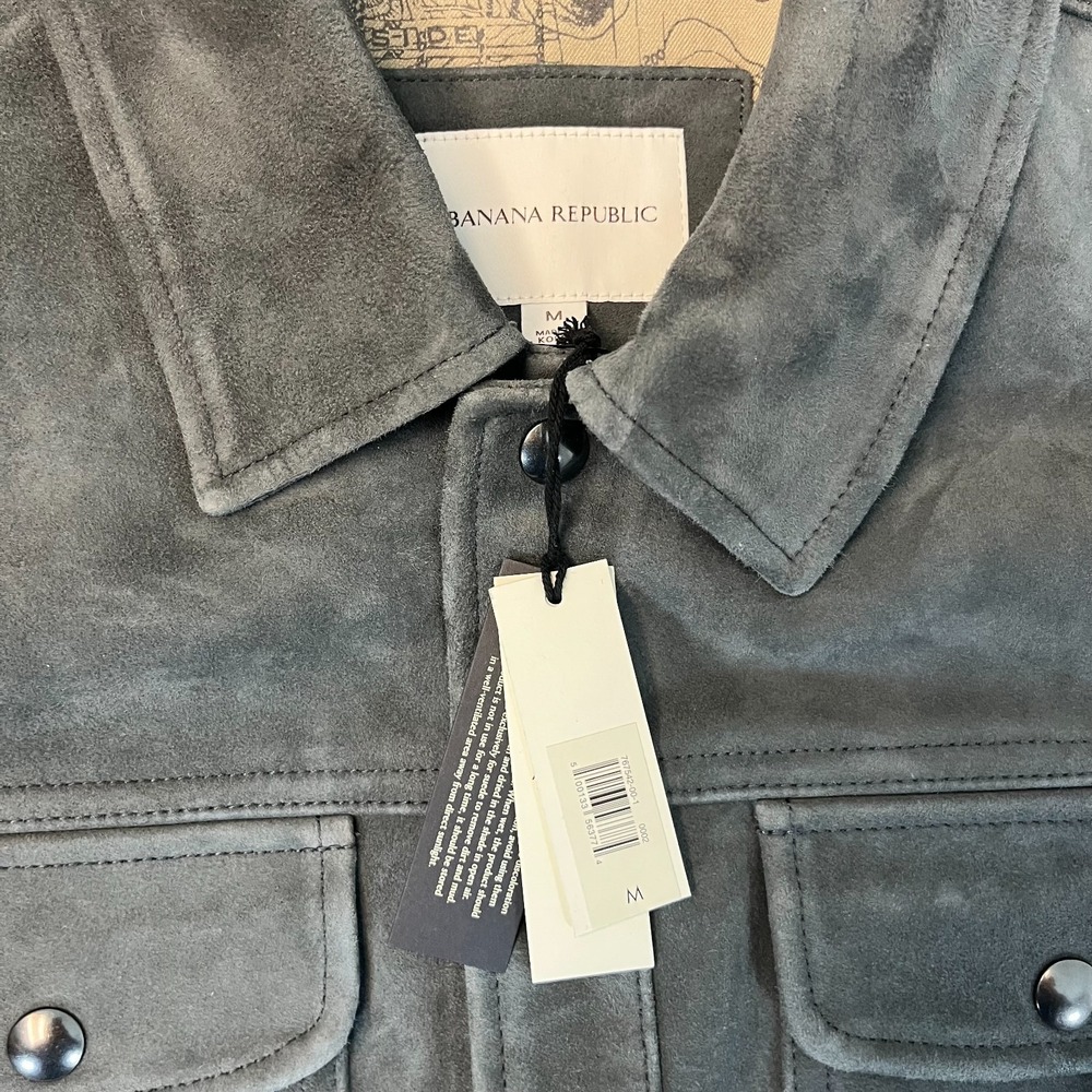 Banana Republic‎ Mens Medium Suede Leather Trucker Jacket New Cinders Gray NWT - Picture 2 of 9